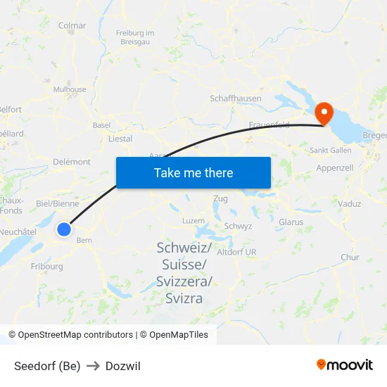 Seedorf (Be) to Dozwil map