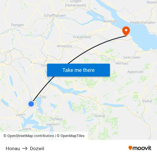 Honau to Dozwil map