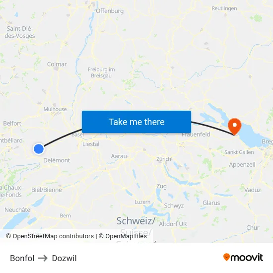 Bonfol to Dozwil map