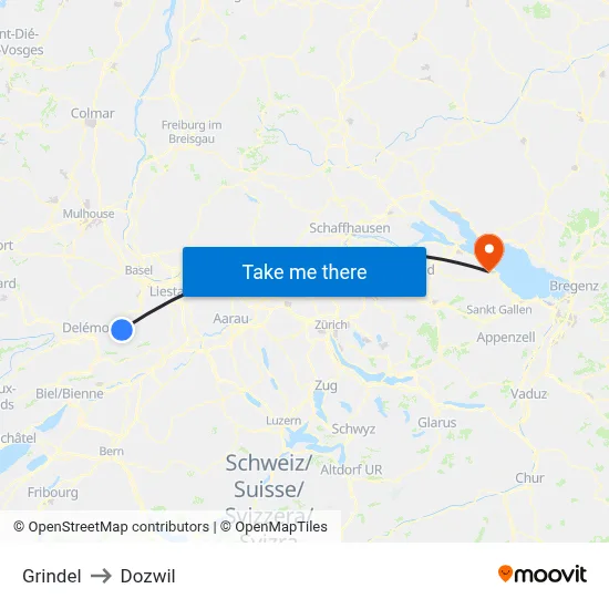 Grindel to Dozwil map