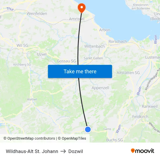 Wildhaus-Alt St. Johann to Dozwil map