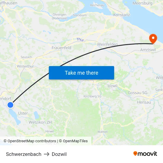 Schwerzenbach to Dozwil map