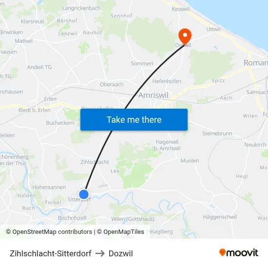 Zihlschlacht-Sitterdorf to Dozwil map