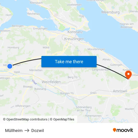 Müllheim to Dozwil map