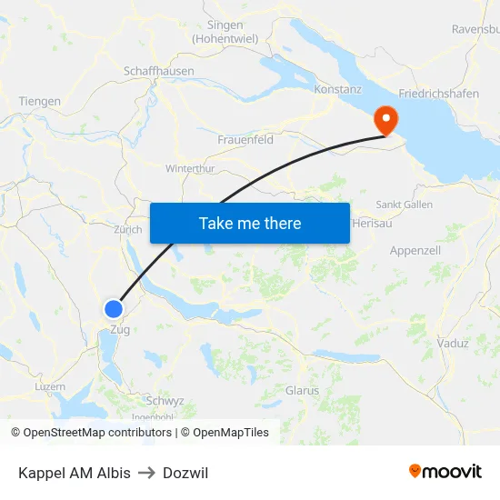 Kappel AM Albis to Dozwil map