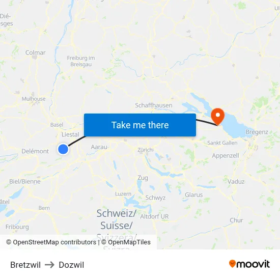 Bretzwil to Dozwil map
