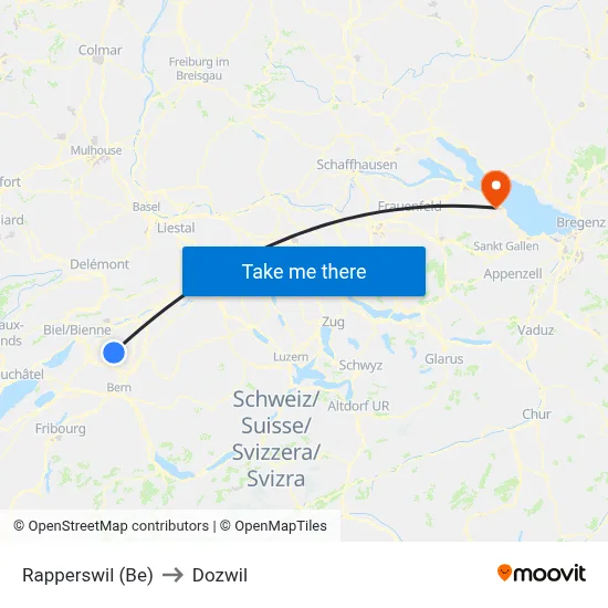 Rapperswil (Be) to Dozwil map
