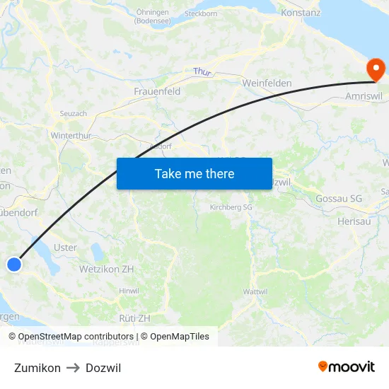 Zumikon to Dozwil map