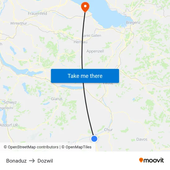 Bonaduz to Dozwil map