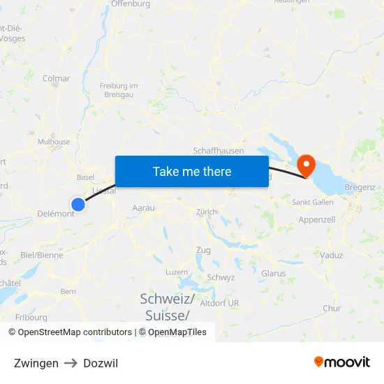 Zwingen to Dozwil map