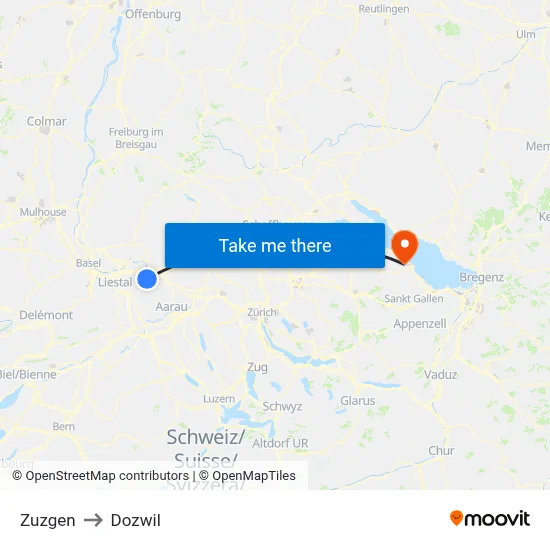 Zuzgen to Dozwil map