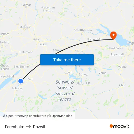 Ferenbalm to Dozwil map