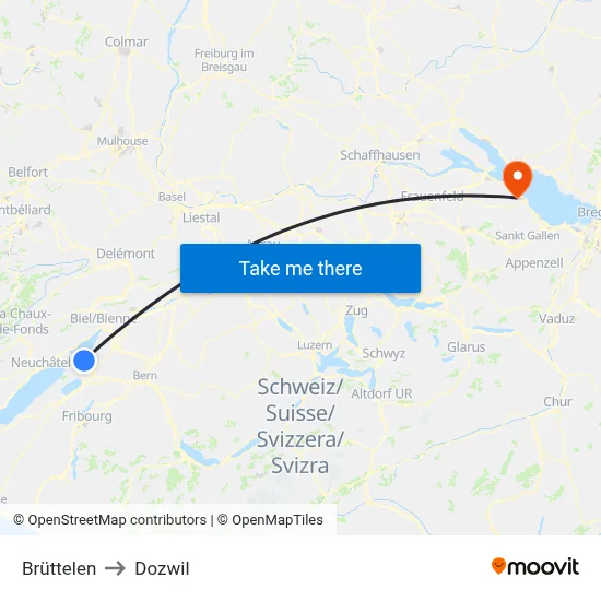 Brüttelen to Dozwil map