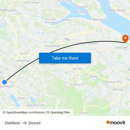Dietlikon to Dozwil map