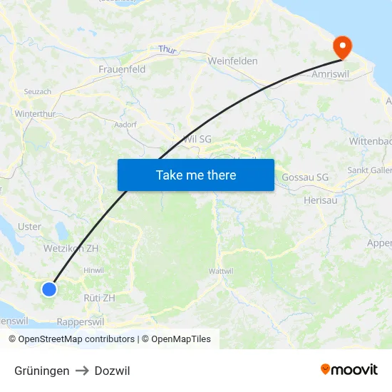Grüningen to Dozwil map