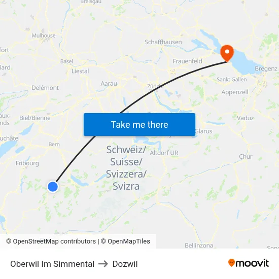 Oberwil Im Simmental to Dozwil map