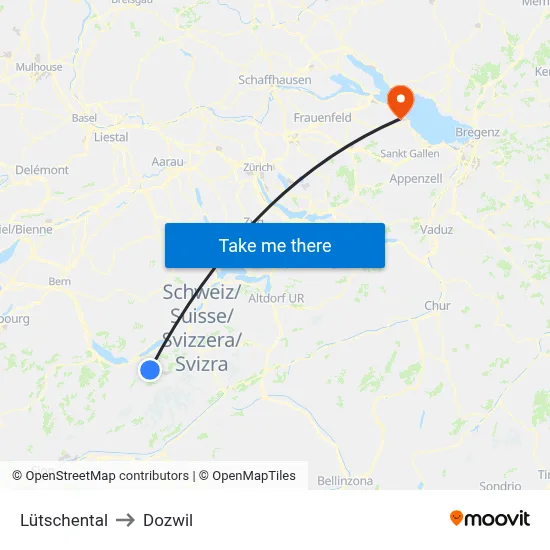 Lütschental to Dozwil map