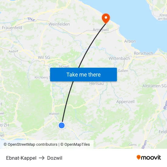 Ebnat-Kappel to Dozwil map