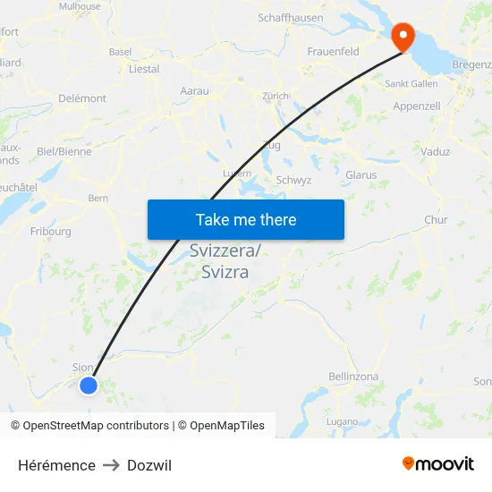 Hérémence to Dozwil map