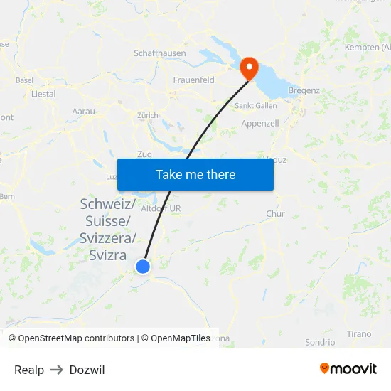Realp to Dozwil map
