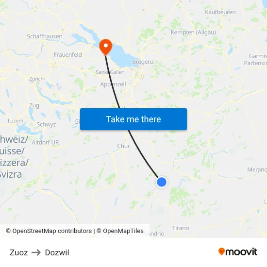 Zuoz to Dozwil map