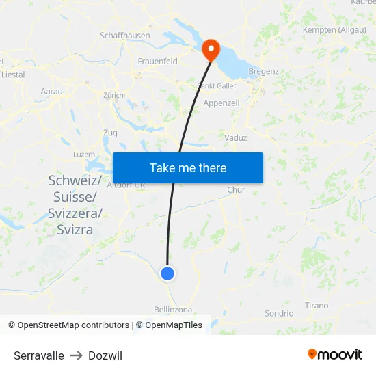 Serravalle to Dozwil map