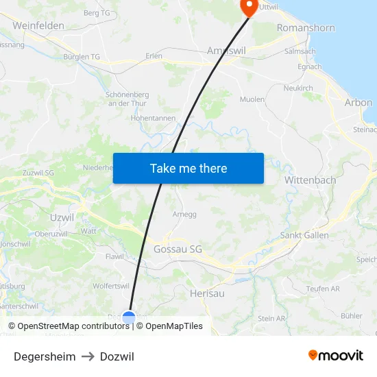Degersheim to Dozwil map