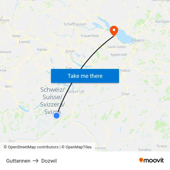 Guttannen to Dozwil map