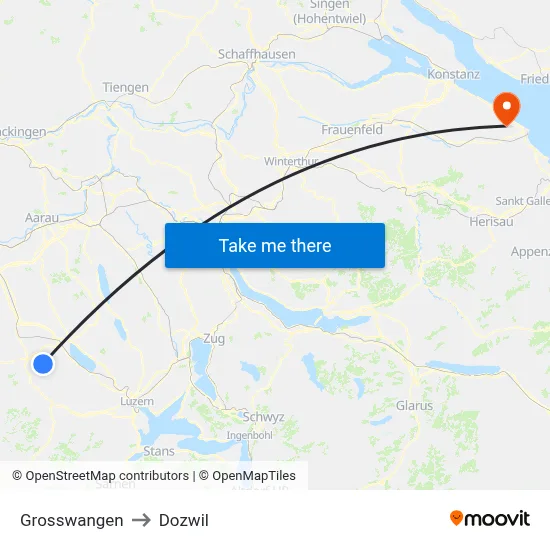Grosswangen to Dozwil map