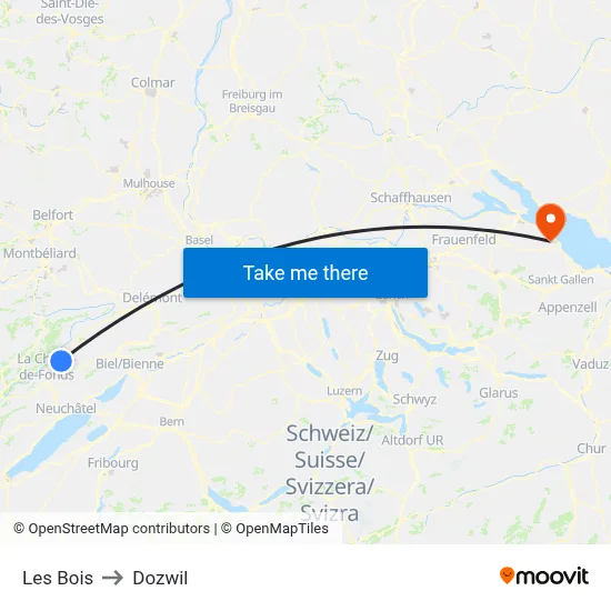 Les Bois to Dozwil map