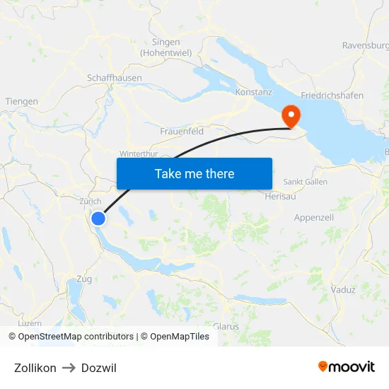 Zollikon to Dozwil map