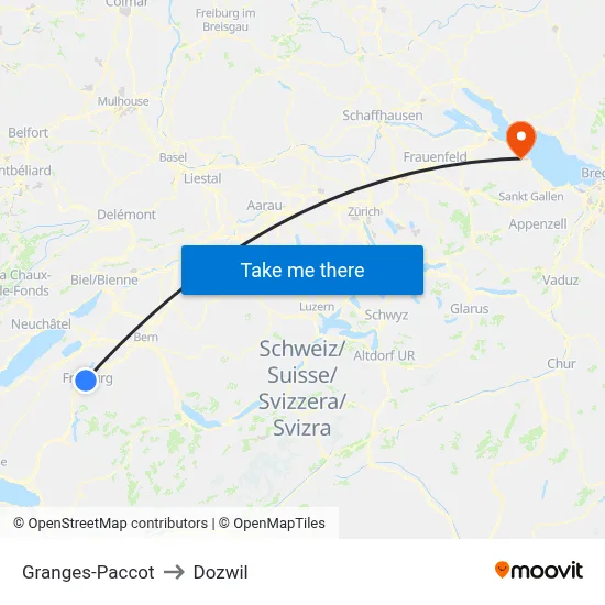 Granges-Paccot to Dozwil map