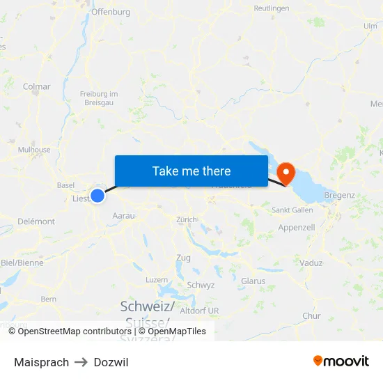 Maisprach to Dozwil map