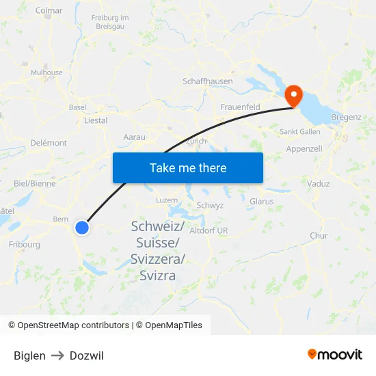 Biglen to Dozwil map
