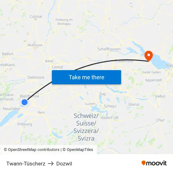 Twann-Tüscherz to Dozwil map