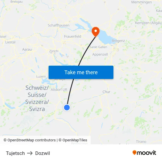 Tujetsch to Dozwil map