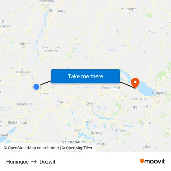 Huningue to Dozwil map