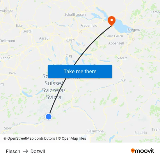 Fiesch to Dozwil map