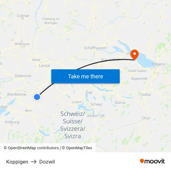 Koppigen to Dozwil map