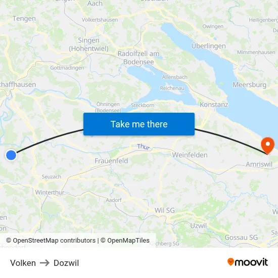 Volken to Dozwil map