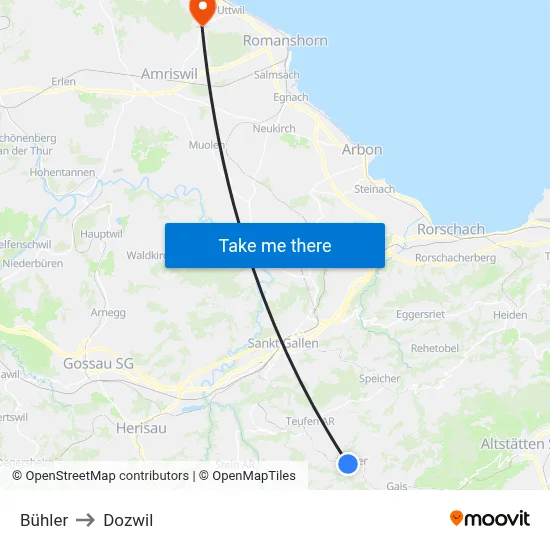 Bühler to Dozwil map