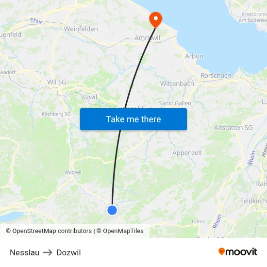Nesslau to Dozwil map