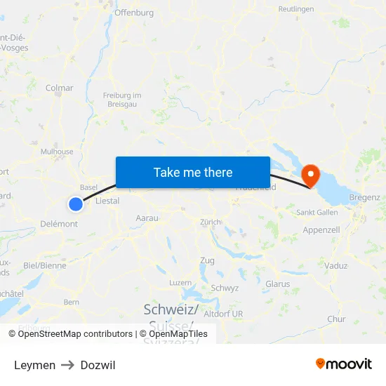 Leymen to Dozwil map