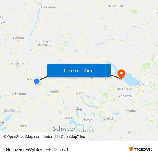 Grenzach-Wyhlen to Dozwil map