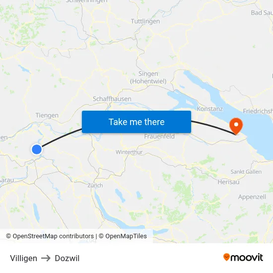Villigen to Dozwil map