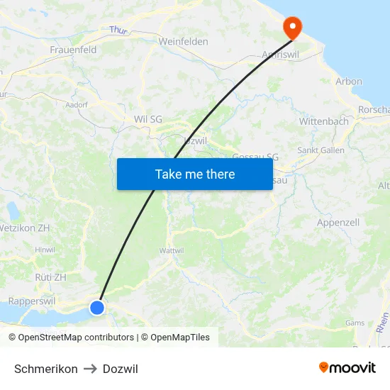 Schmerikon to Dozwil map