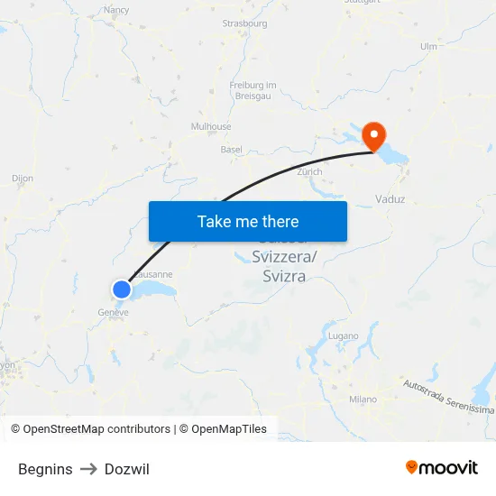 Begnins to Dozwil map