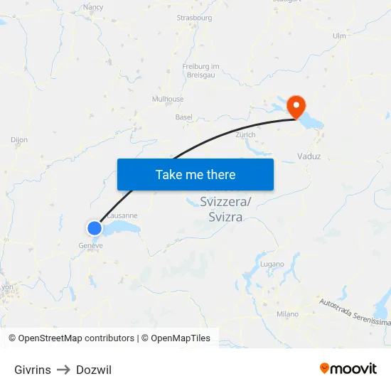 Givrins to Dozwil map