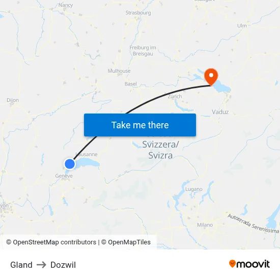 Gland to Dozwil map