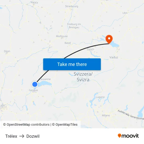 Trélex to Dozwil map